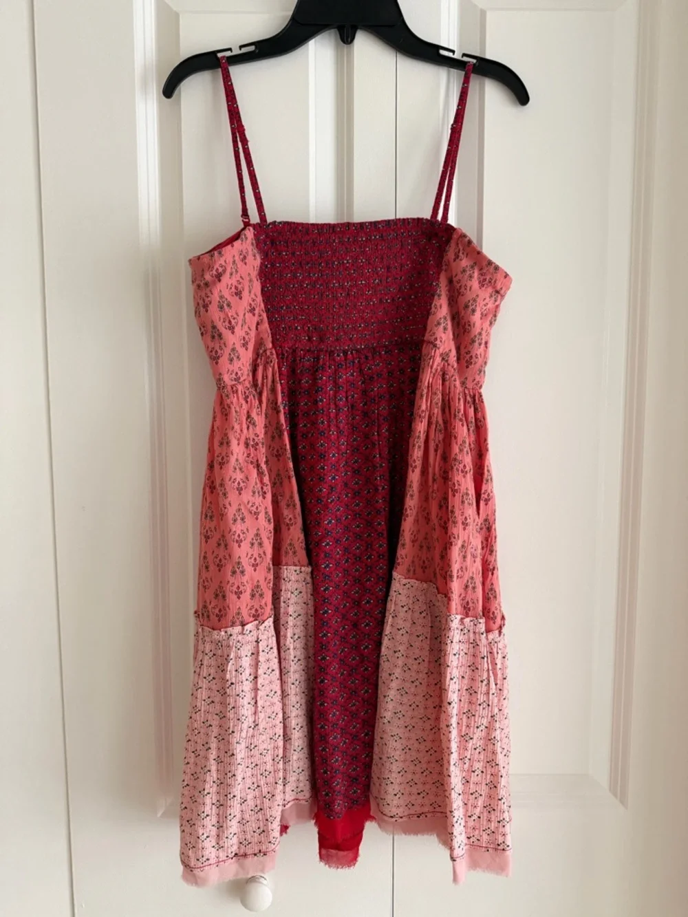 Free People Patchwork Boho Mini Dress Red Pink Flowy Small